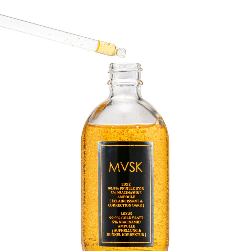 Mvsk Luxury 99.9% Gold Leaf Brightening & Dark Correcting Ampoules 100ML - Image 4