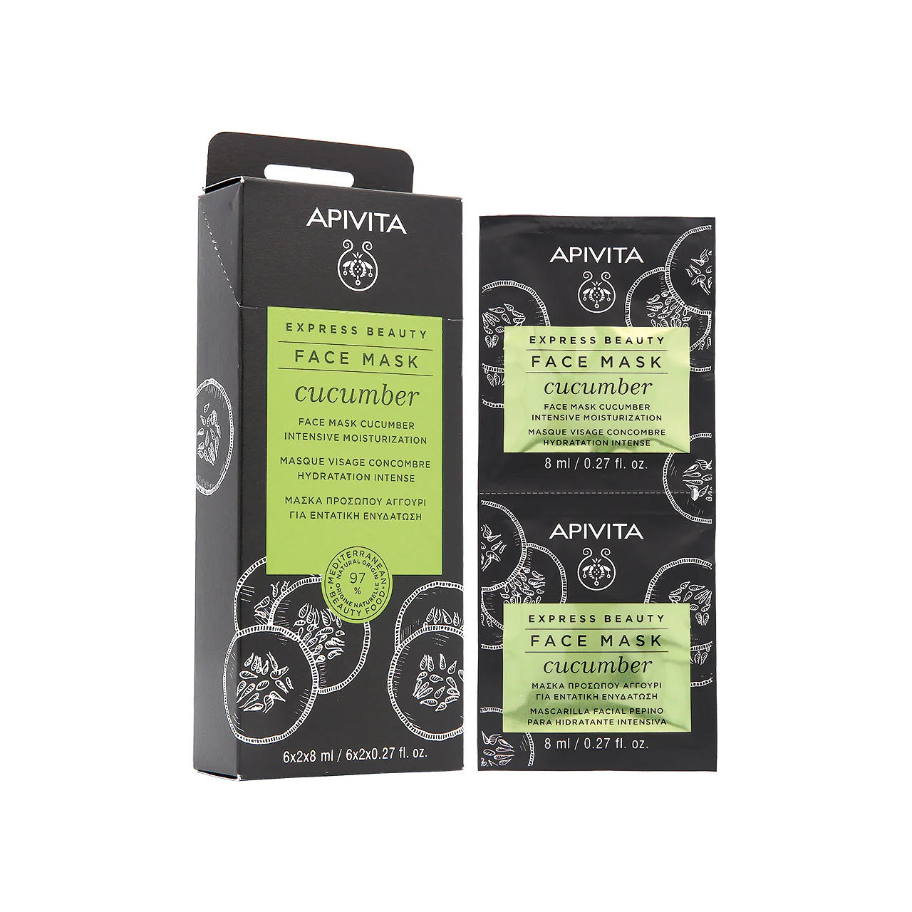 Apivita Cucumber Face Mask For Intensive Moisturization 8ml x 12pcs