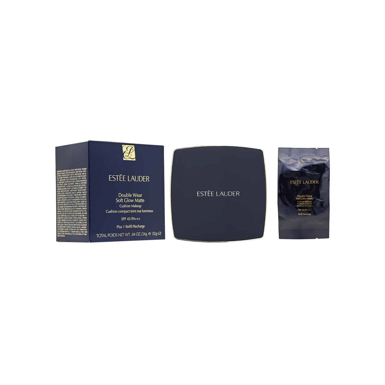 Estee Lauder Double Wear Soft Glow Matte Cushion Makeup SPF 45PA+++ &Refill #1W1 Bone 12g x 2